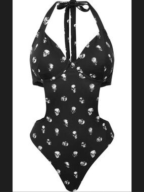 Killstar Rebel Fate Swimsuit Small Skulls Black NWT